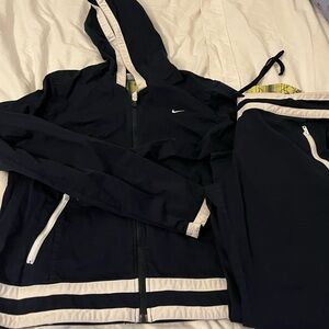 Nike Blue Zip-Up Hoodie and Sweatpants Set with White Trim